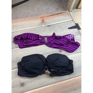 𝅺VICTORIA'S Secret Bandeau Bikini Tops 34B Medium Lot of 2 Black Purple